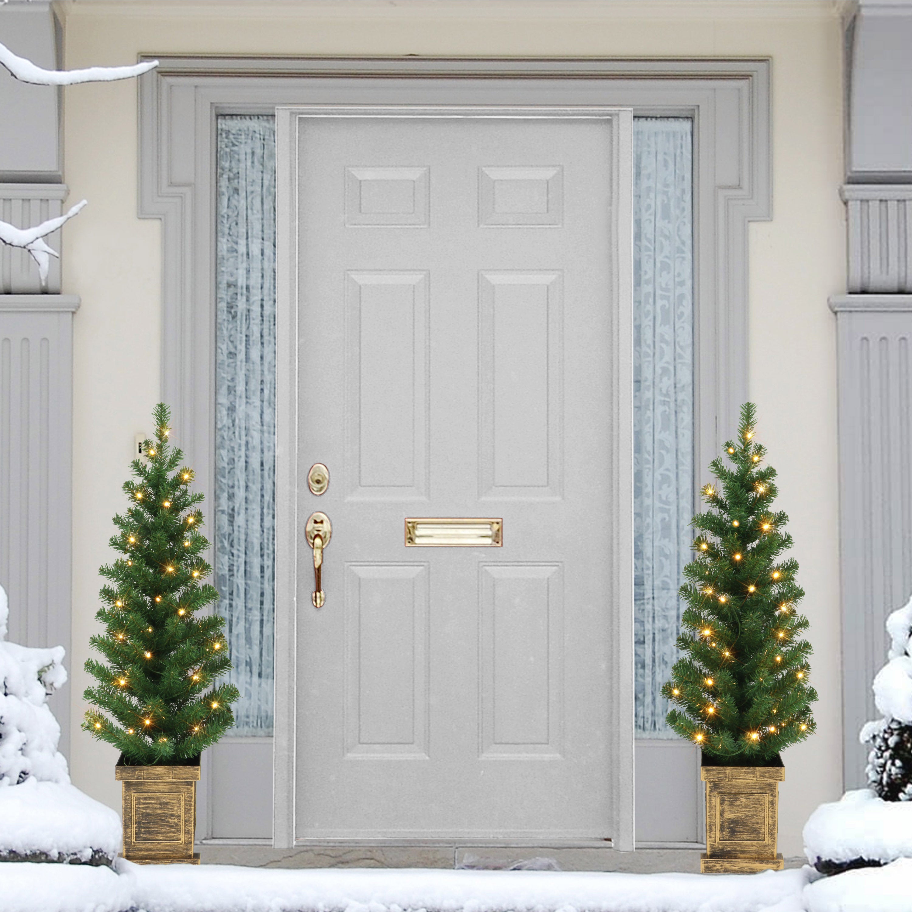 Set of 2, 3.5ft Potted Pre-lit Trees